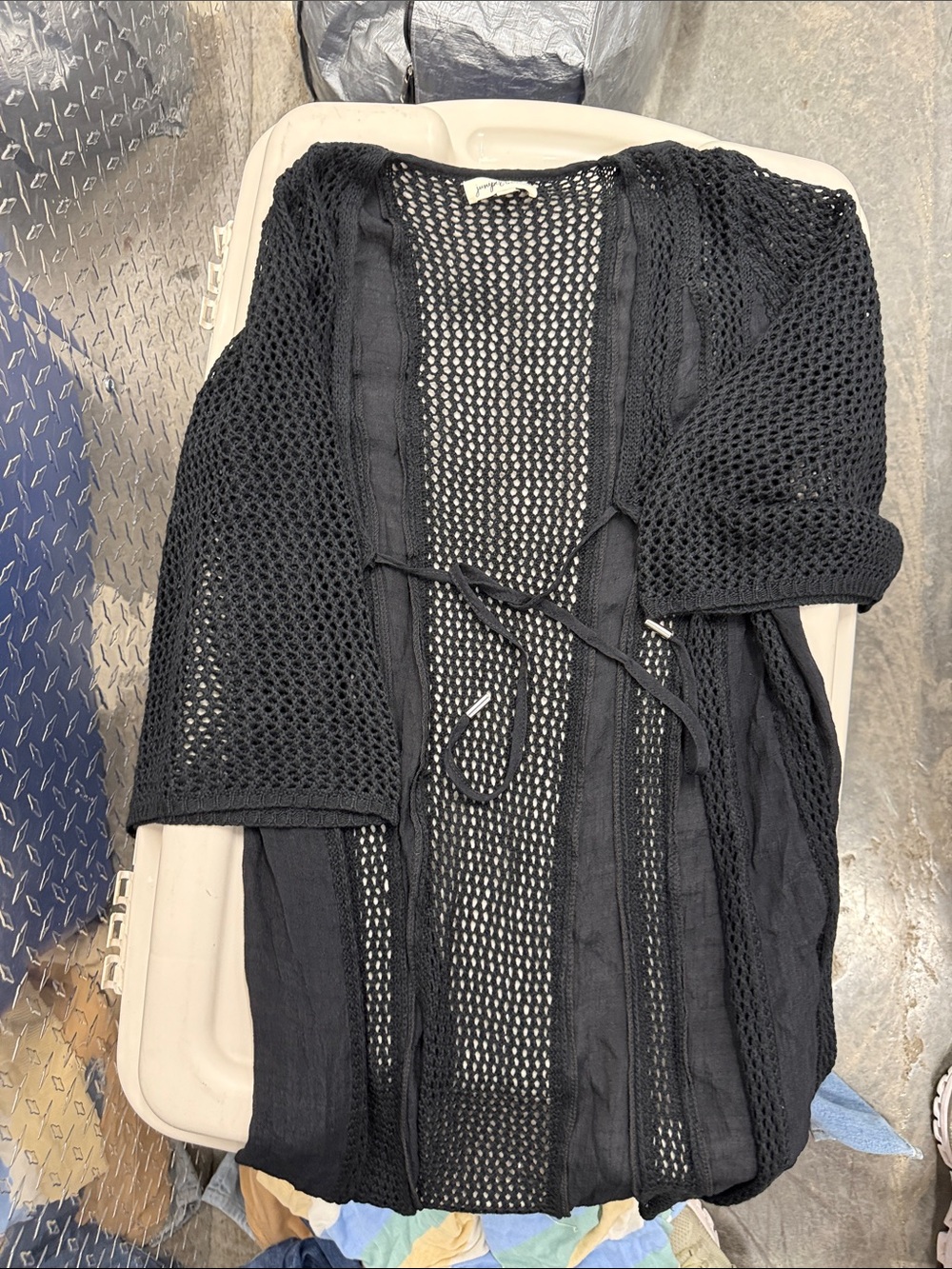 Juniper blu small black beach cover up Open-Knit Tie-Front Cardigan in Black